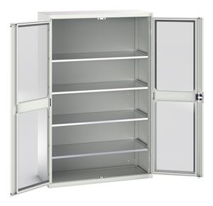 Verso Glazed Clear View Storage Cupboards for Tools with Shelves Verso 1300W x 550D x 2000H Window Cupboard 4 Shelves